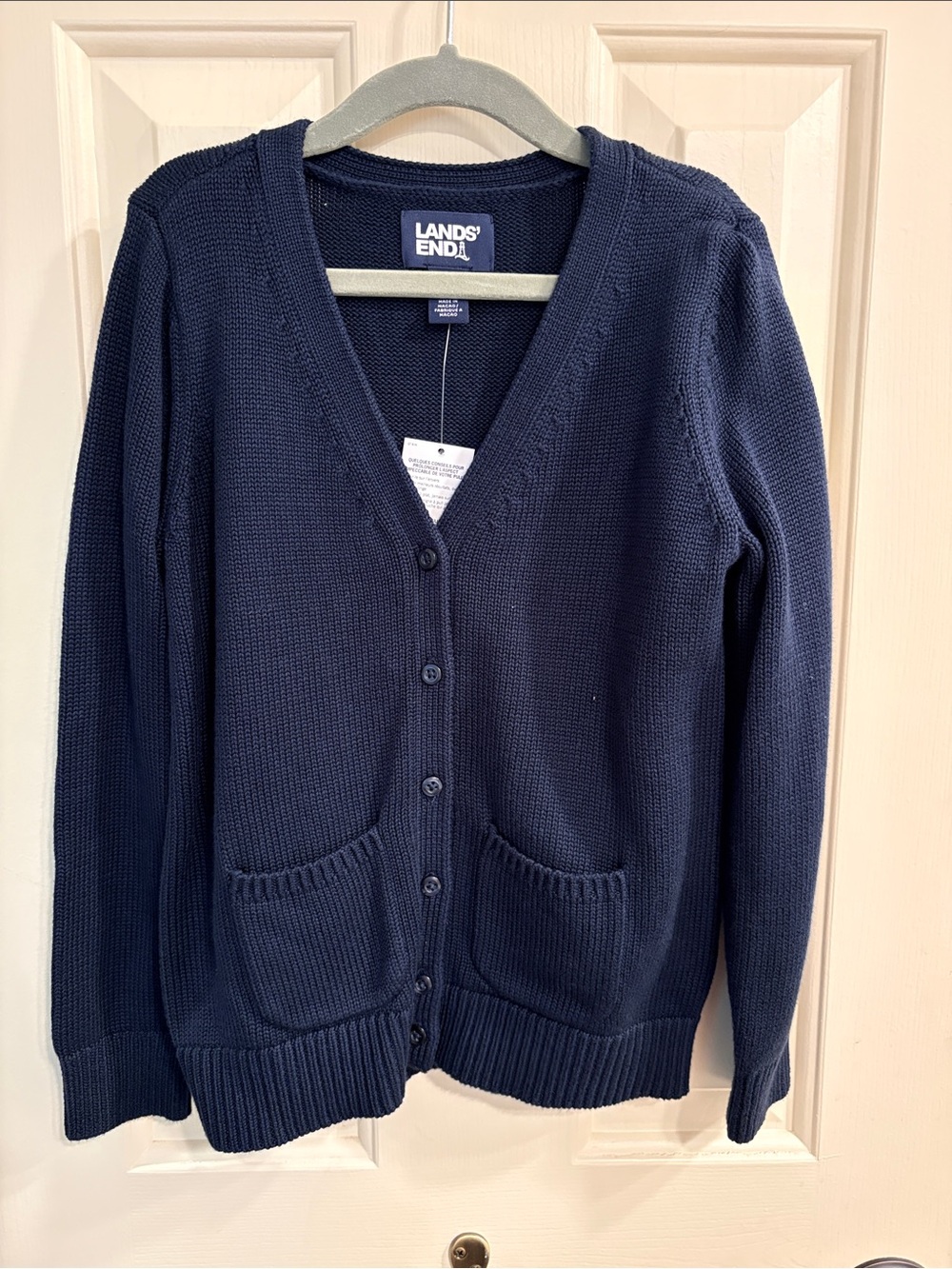 Lands' End uniform Navy Button-Up V-Neck Cardigan with Pockets